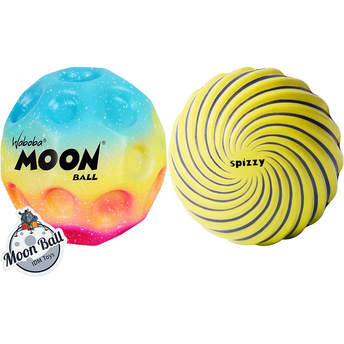 Waboba Gradient Rainbow Moon Ball + | Waboba Spizzy Hyper Bounce Ball with Bonus IDM Moon Sticker