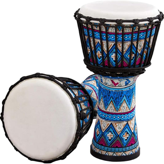 10 Inch Portable African Drum, Handmade Painted Colorful West Djembe Drum with Strap, Percussion Musical Instrument for Adult Stage Performance (25*51.5CM)