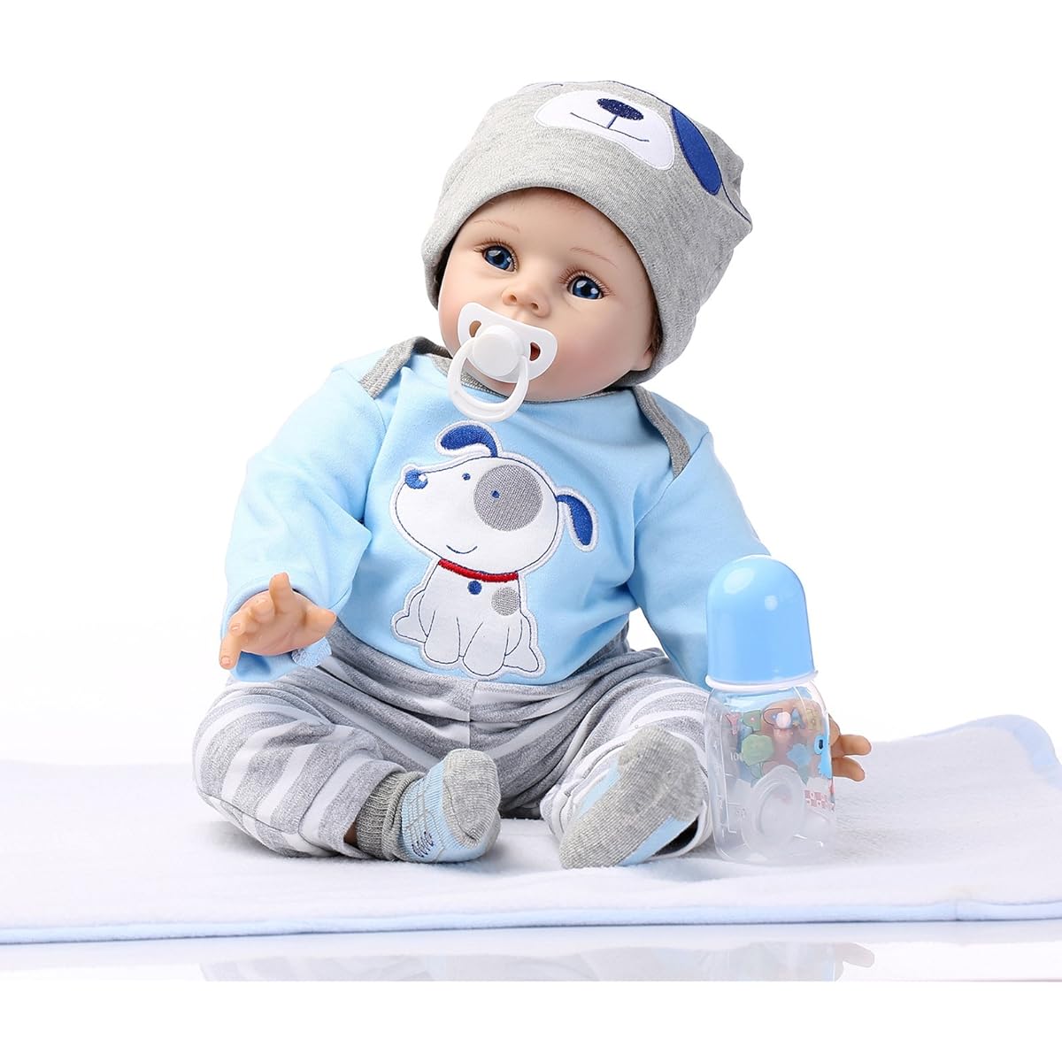 BSS Reborn Baby Doll Soft Silicone Vinyl 22inch 55cm Magnetic Mouth Lifelike Boy Girl Toy Blue Dog Doll