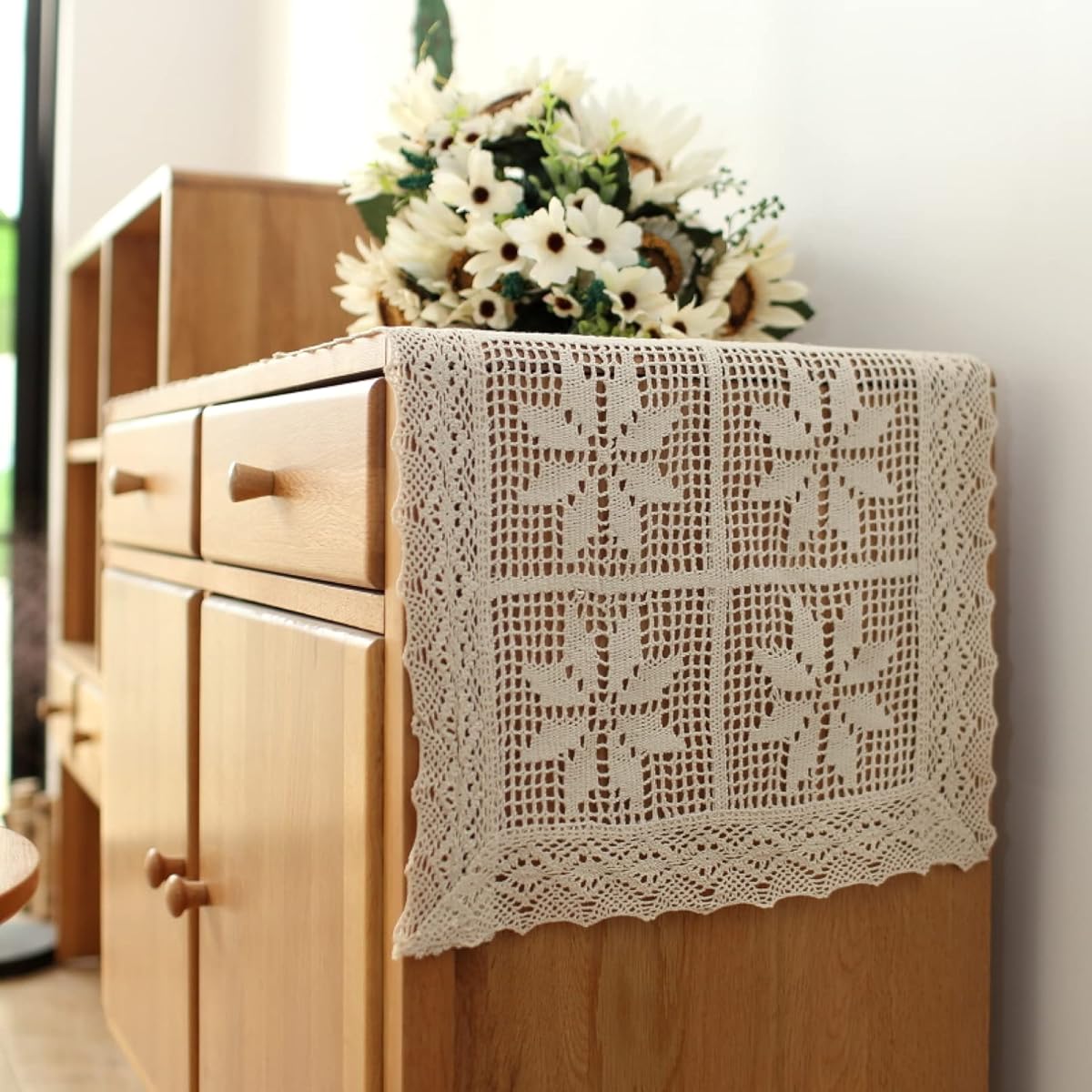 Table Runner Cotton Water Repellent Nordic Tablecloth Simple Country Style Stylish Dining Table 40*270cm Gift New Life New Home Housewarming New Home Children Hotel Cafe Home Stay Home Color Floral Table Center Lace Knit