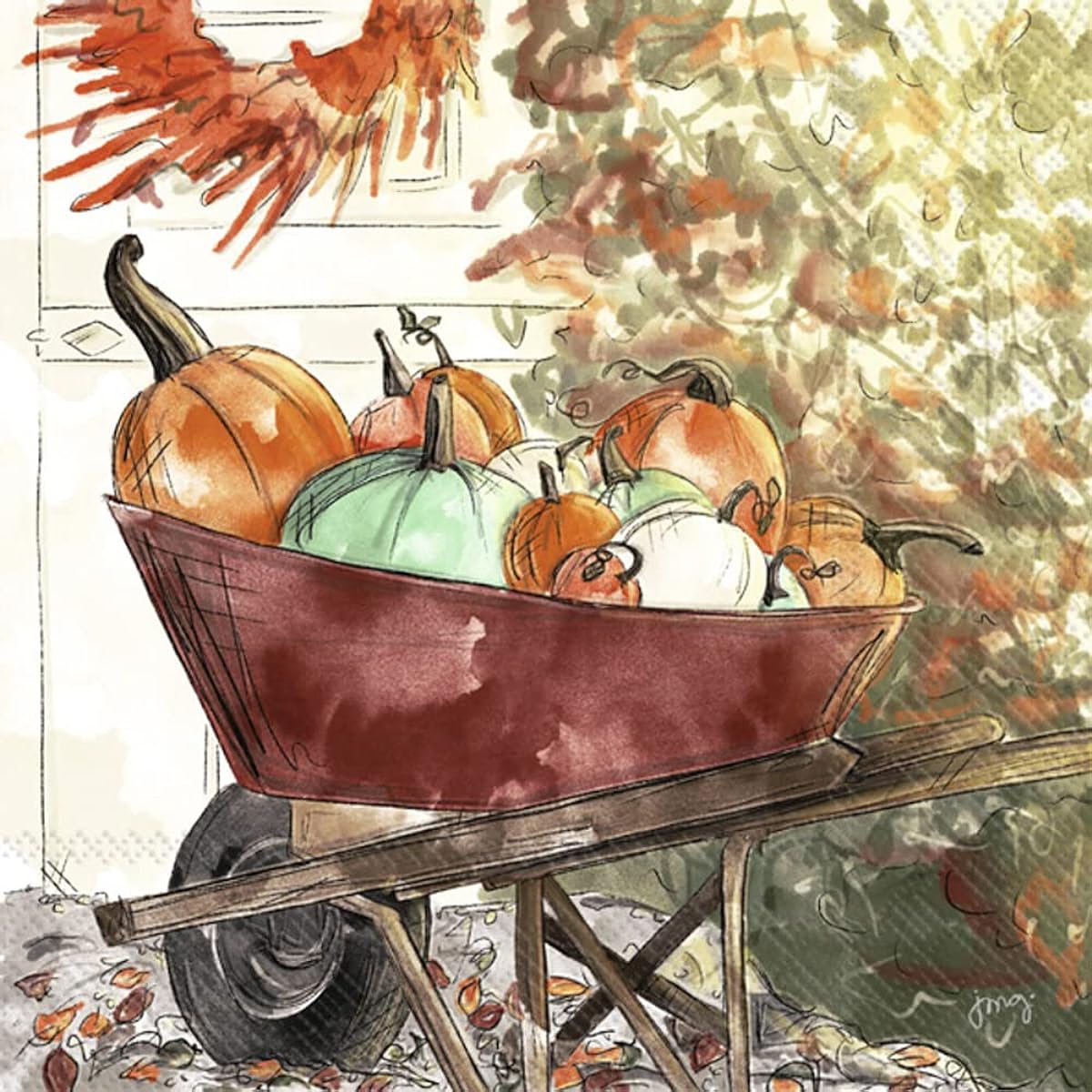 Boston International IHR Fall Halloween Thanksgiving 3-ply Paper Napkins - 20 Cocktail Size Pumpkin Holes
