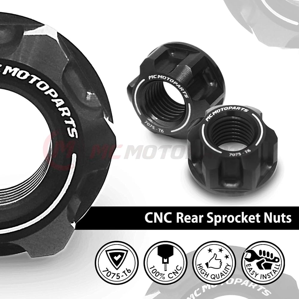 MC Motoparts SPOKE6 Billet Rear Sprocket Nut for Yamaha FZ1 Fazer 06-15 YZF R1 98-13 MT-09 13-18 YZF R6 03-15 12 13 14 Black RSNMC01BK-MC002