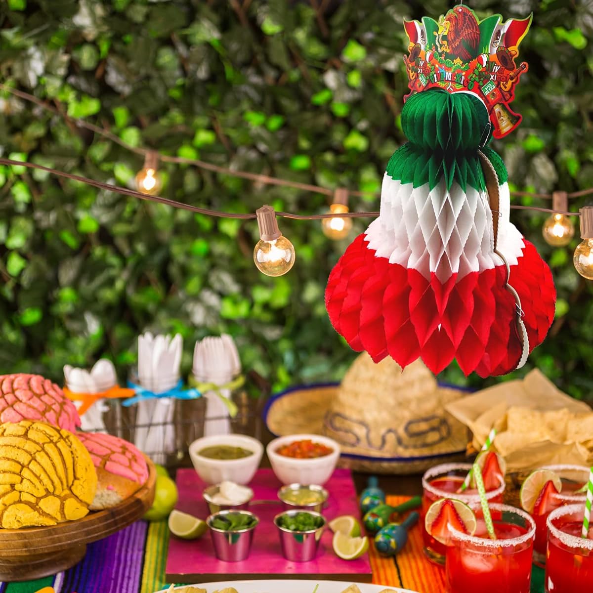 Viva la Mexico Red, Green and White Fiesta Tissue Paper Bells Hanging Decorations Mexican Themed Party Decorations 17 x 14 Inch
