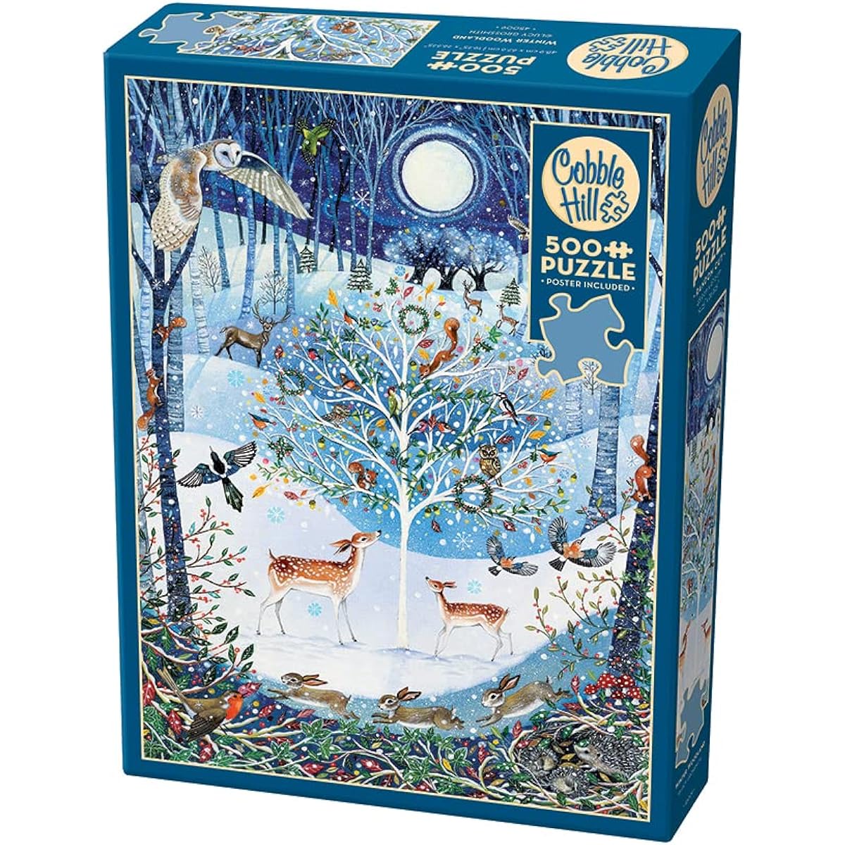Cobble Hill 500 Piece Puzzle Winter Forest with Sample Poster