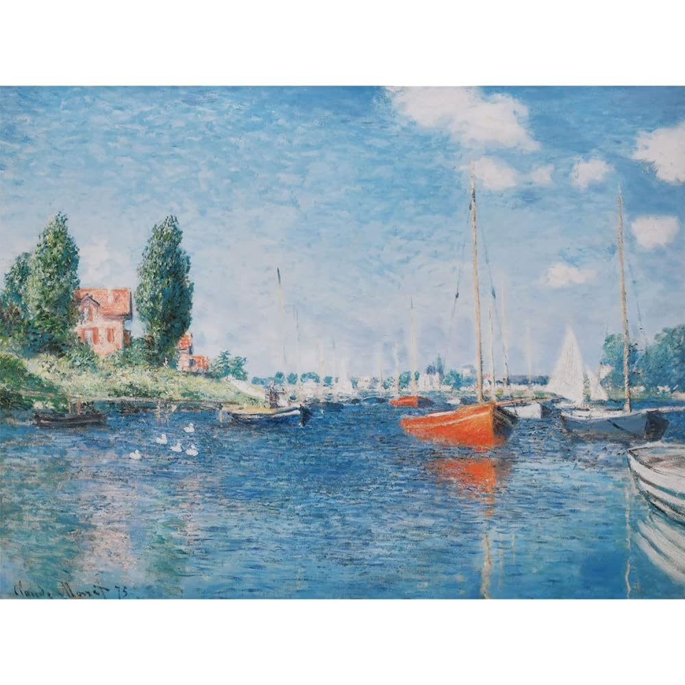 Sunny Town Gallery Painting Framed Claude Monet "The Red Boat, Argenteuil" F6 Framed [String and hook included] 52 x 42 cm