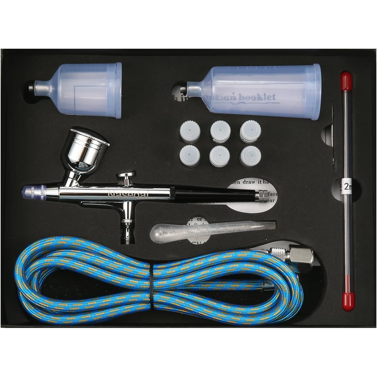 Professional Dual Action Airbrush Kit with 7cc 20cc 40cc Cup 1/8"-1/4" Adapter 6ft Airbrush Hose 0.2/0.3/0.5mm Nozzle Needle for Model Painting Cake Decoration Tattoo Makeup Art Craft Nail Design