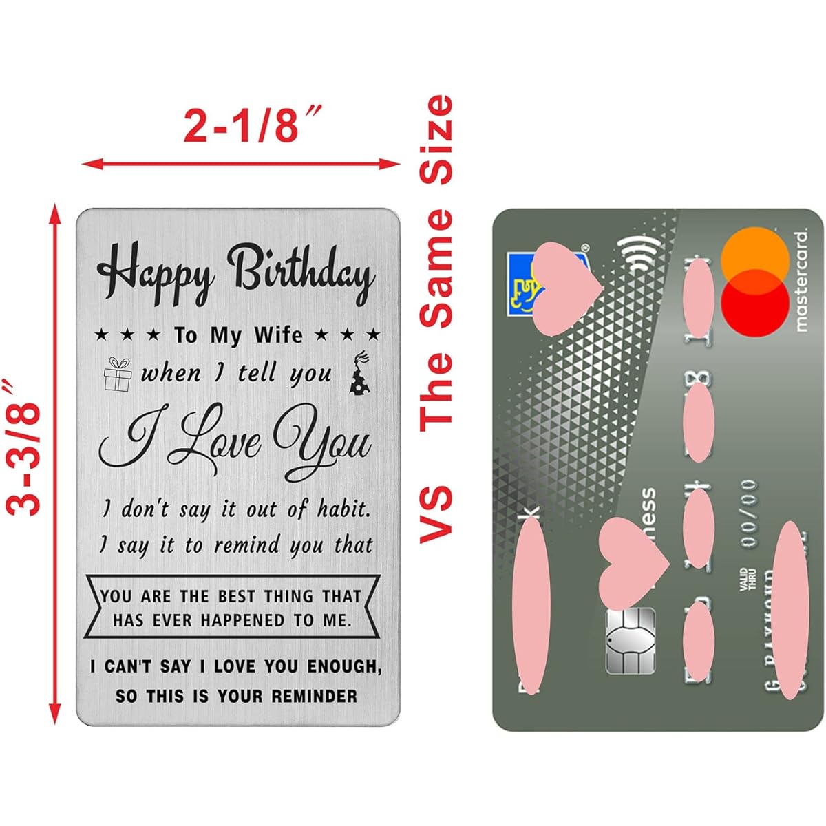 DEGASKEN Wife's Birthday Card Personalized Steel Engraved Wallet Card