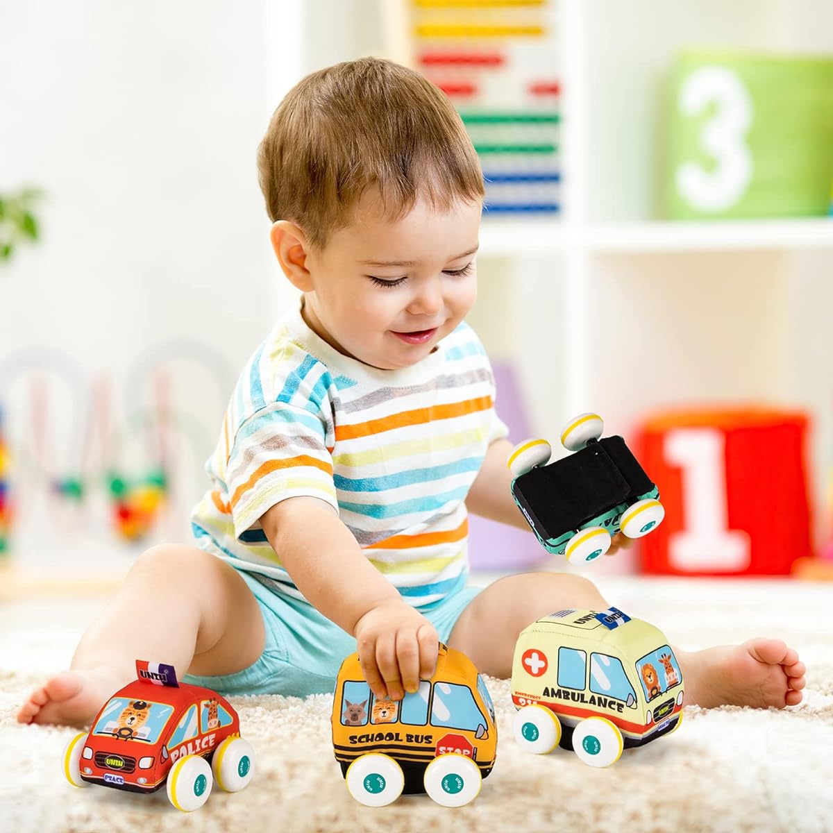 Car Toys for 1 Year Old Boy Soft Baby Toy Set Pull Back Car Set Birthday Gift for 1-3 Year Old Baby