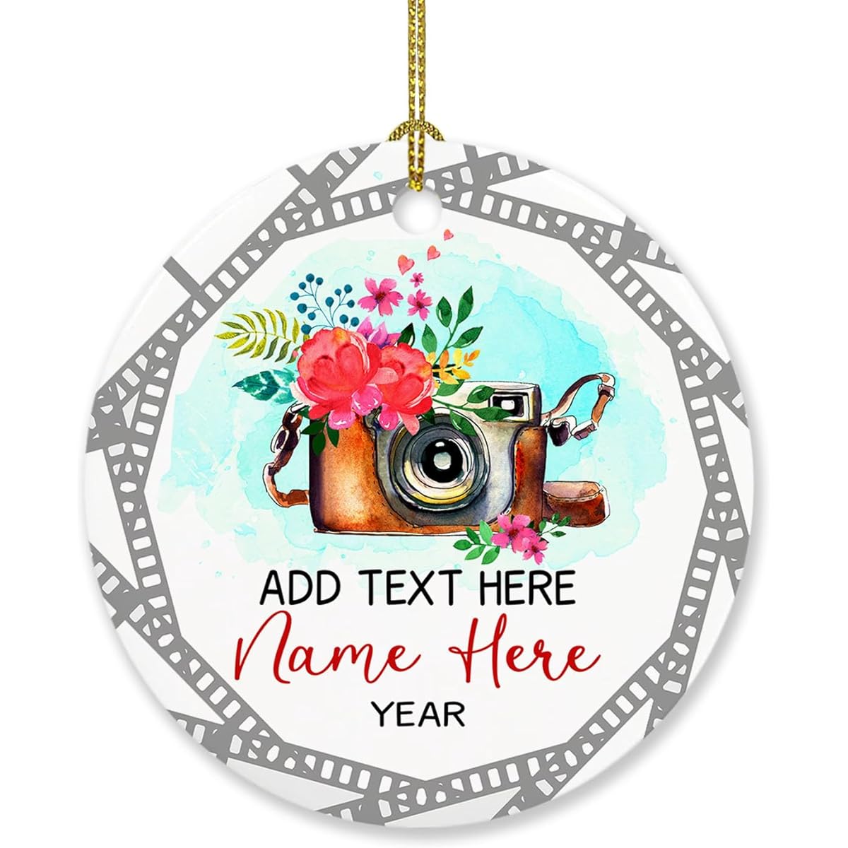 Personalized Photographer Photo Ornament Christmas 2022 Men Women Photo Camera Floral Christmas Ornament Customized Text Year Name Merry Christmas Photographer Wedding Camera Ornament