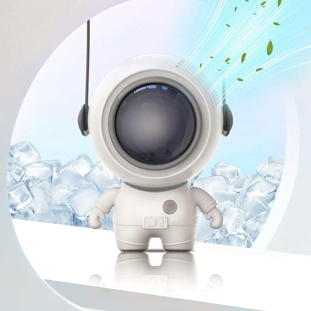 [2023 New Model] Spaceman Silver Astronaut Fan Leafless Portable Mini Fan Silent Turbo Fan USB Charging 900mAh Lithium Battery 360° Adjustable Air Outlet Tough Summer Outdoor Sports Decoration (Black and White 2 Pieces)