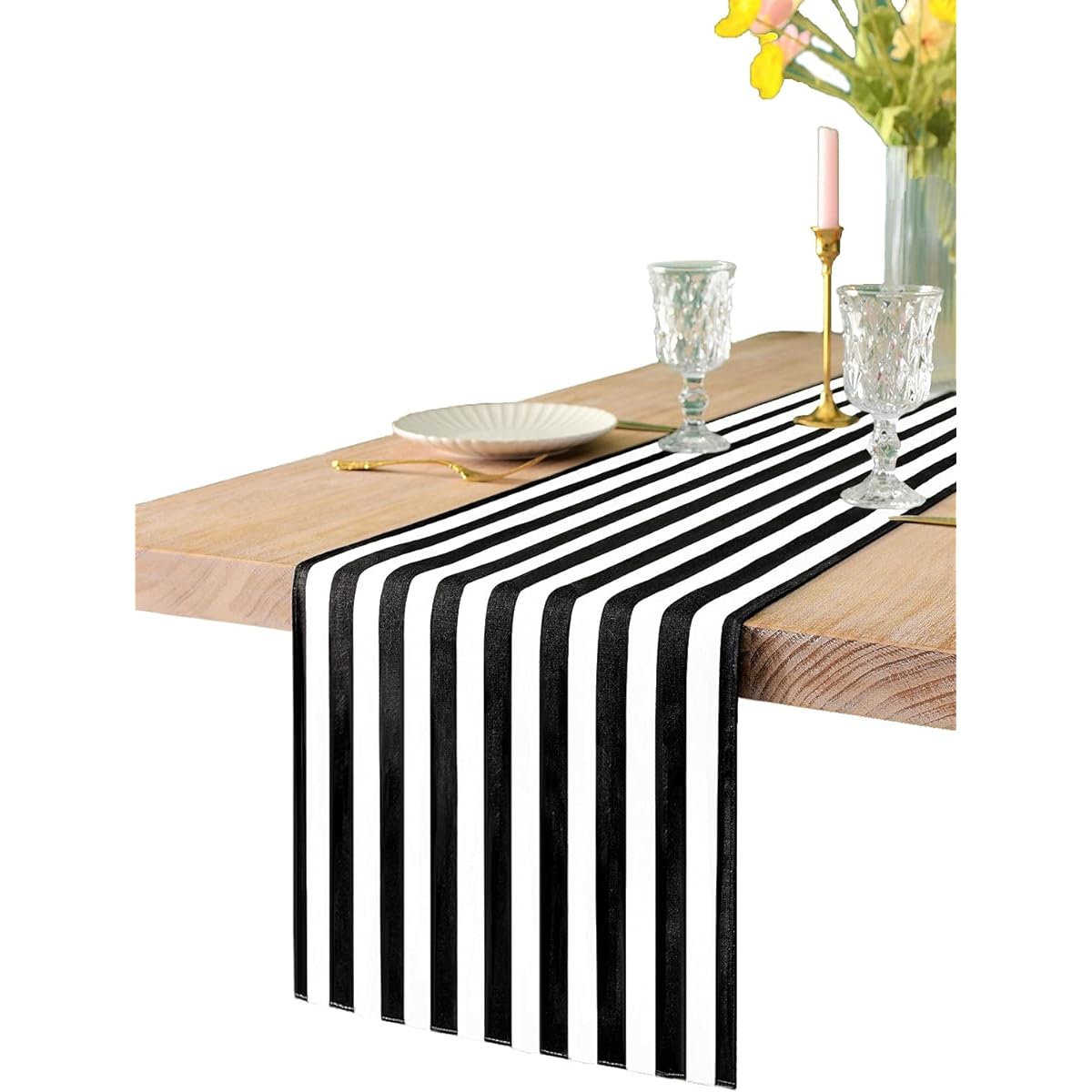 Texson 12" x 48" Black and White Striped Table Runner, Boho Cotton Black and White Table Runner, Modern Wedding Party Decorations for Outdoor, Indoor, Thanksgiving, Christmas, Birthday Parties