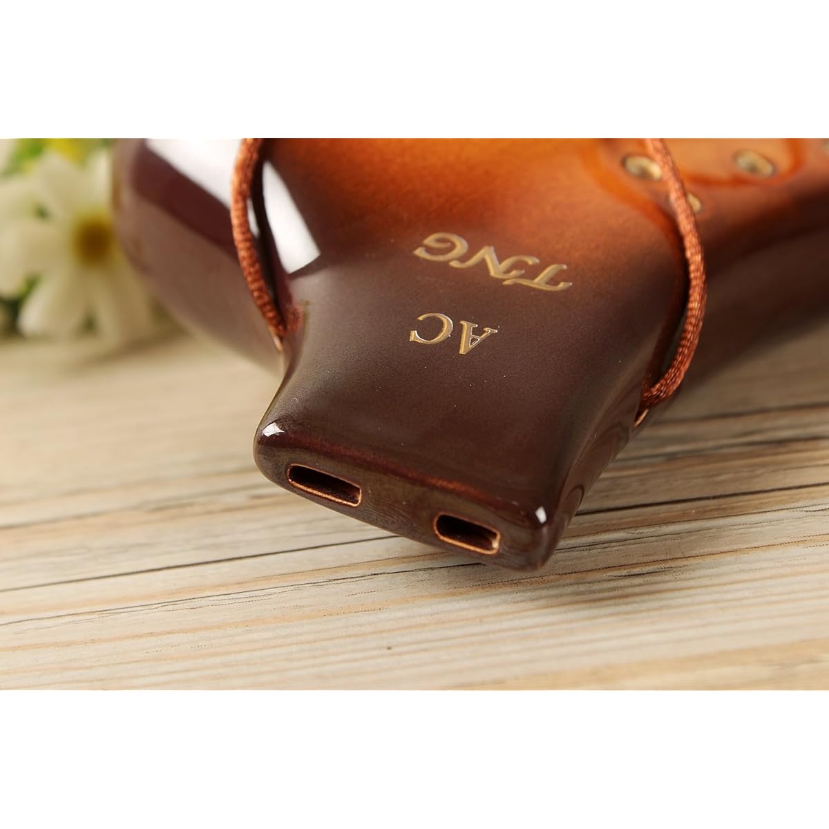 TNG Ocarina Musical Instrument [Double/Alto/Orange] High Class C Tone AC Multiple Tubes (Fingering Chart Included) Ocarina Wind Wind Glaze Finish Golden Brown Genuine Leather Strap Included