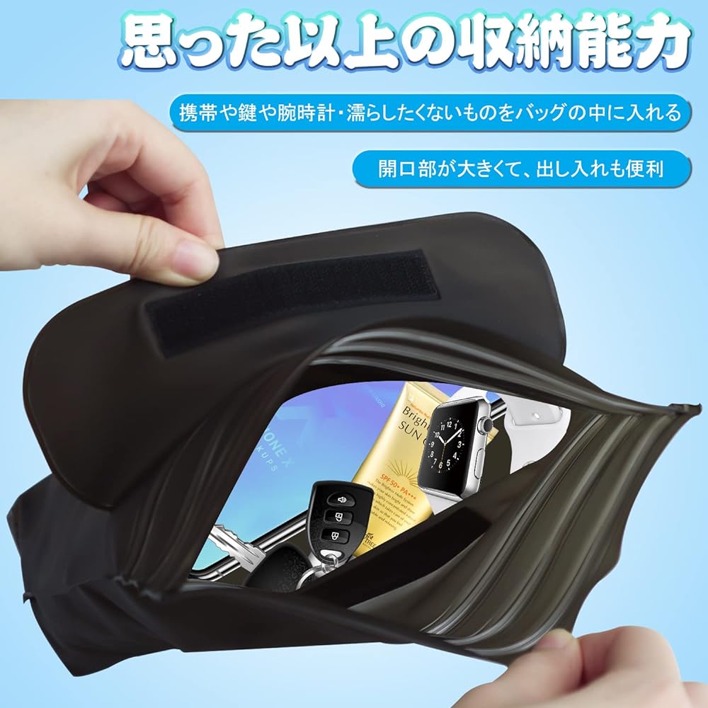 Mercs-X Waterproof Bag, Waterproof Pouch, IPX Waterproof Certification, PVC Material, Adjustable, with Belt, Waterproof Waist Bag, Beach, Pool, Bike, Outdoor, Rainy Days, Running Bag, Black