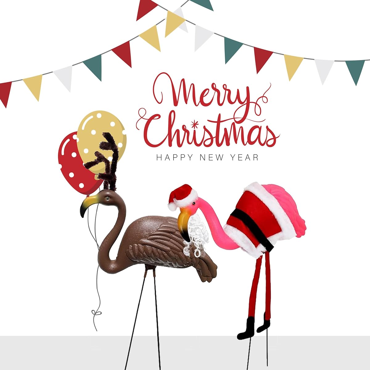 GIFTEXPRESS Flamingo Christmas Lawn Ornaments, Pink Flamingo Santa, Brown Flamingo Reindeer, Christmas Yard Decorations