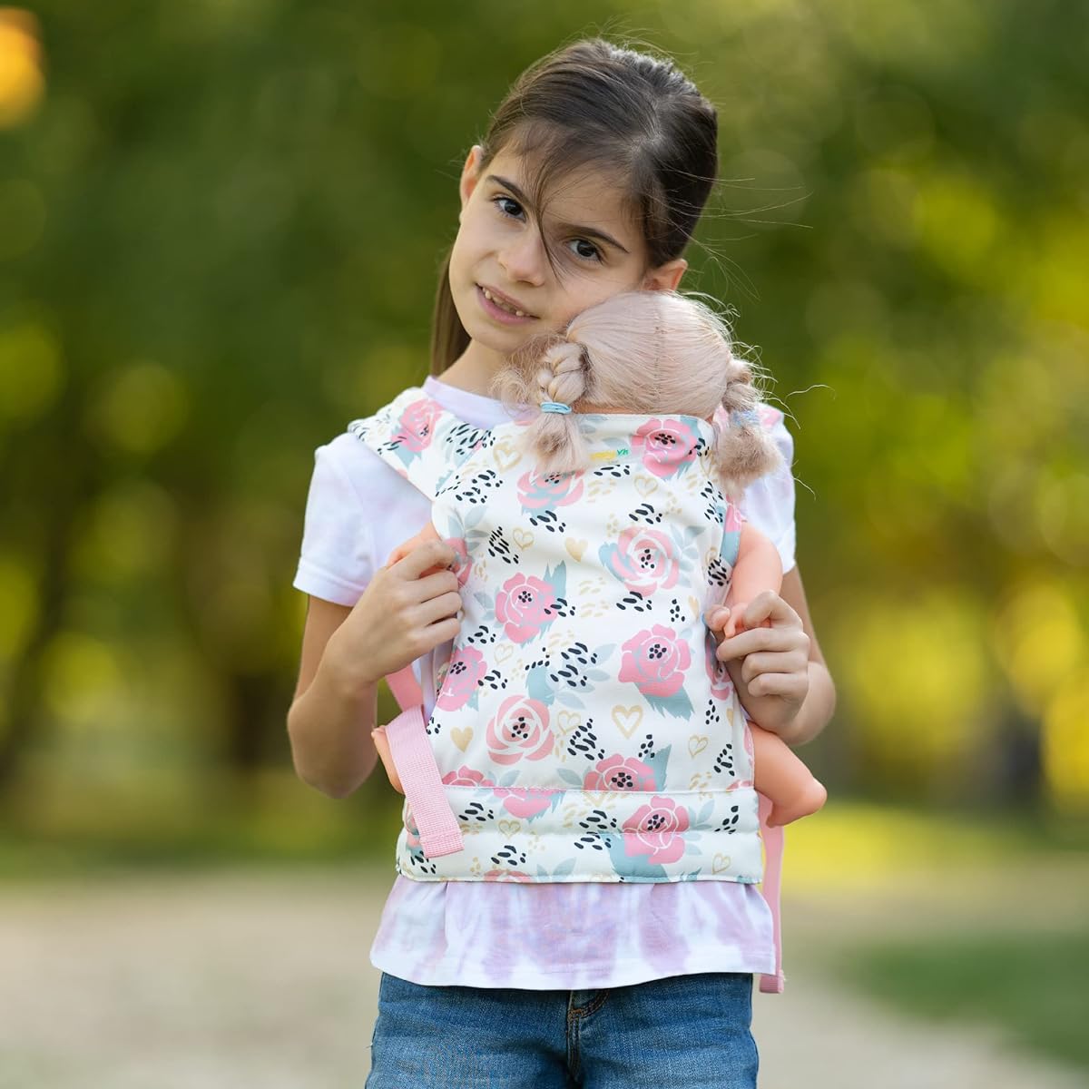 HappyVk - Baby Doll Carrier - Doll Carrier for Little Girls Front and Back - Pink Roses