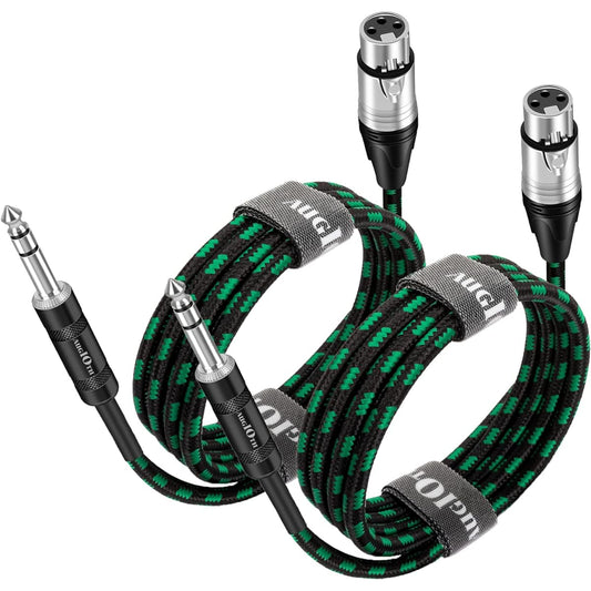 Augioth 1/4 TRS Cable 6ft 2 Pack Balanced 6.35mm TRS Plug to Stereo Quarter Inch TRS Male Cable for Powered Speakers Mixer Amplifier