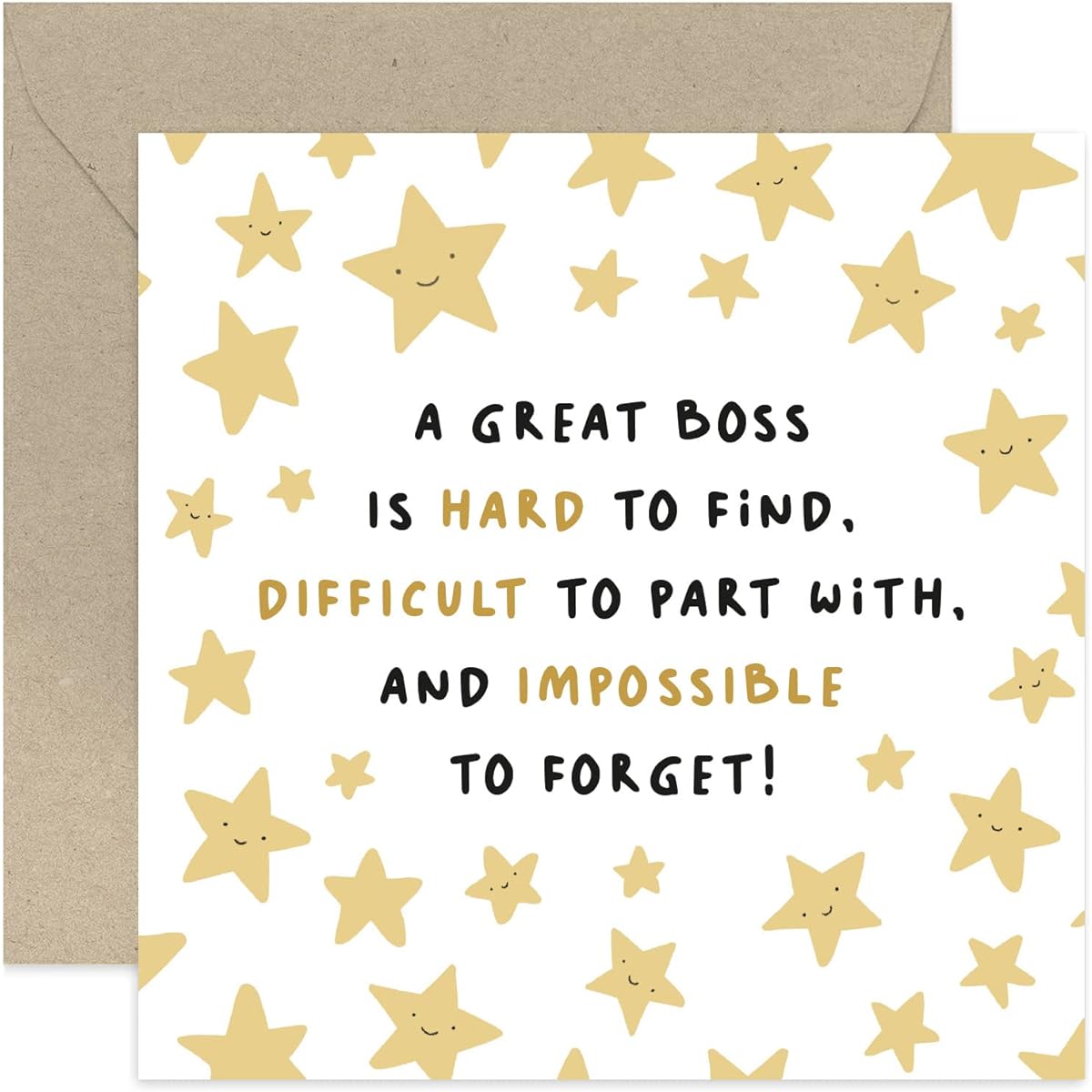 Old English Co. Fun Star Boss Card - "Impossible To Forget" Retirement Card from Work Team - Thank You Good Luck Retirement Card for Your Boss | Blank Inside, Envelope Included