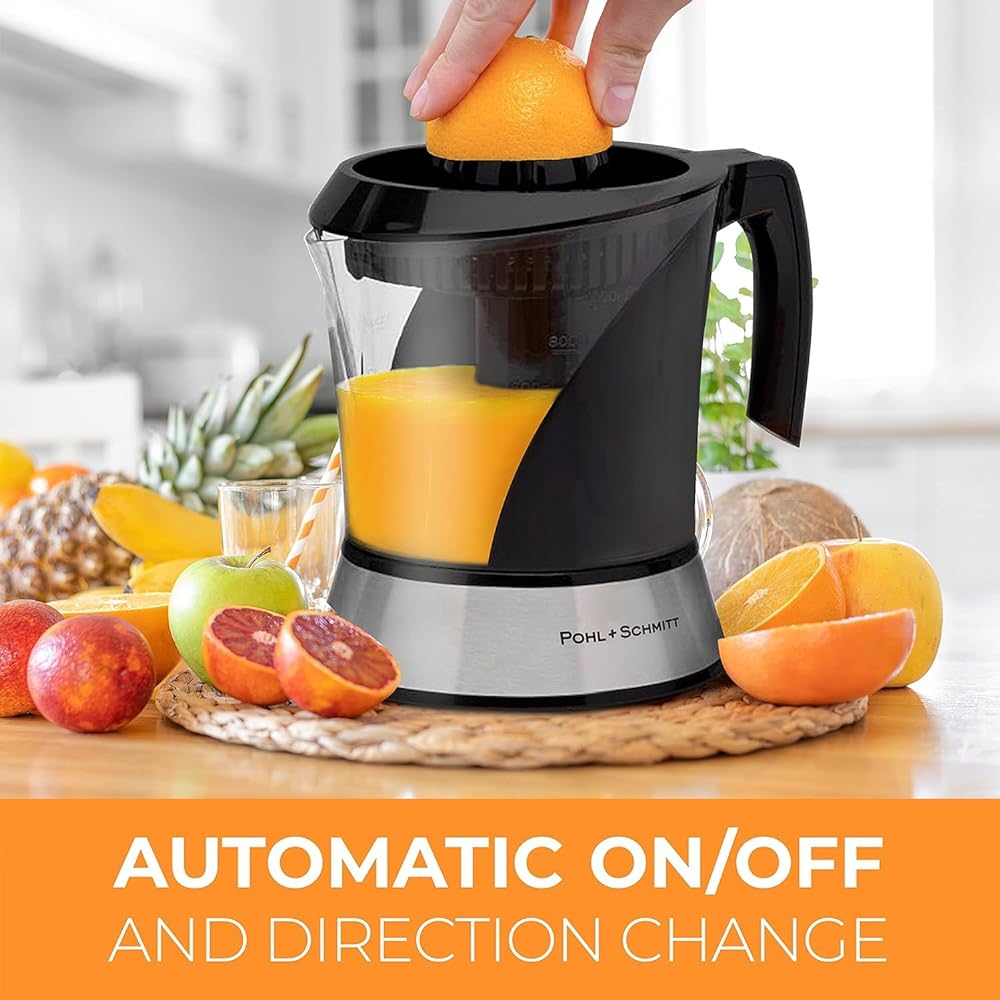Pohl+Schmitt Decoline Electric Citrus Juicer Machine Extractor - Large Capacity 34oz (1L) Easy Cleaning with Pulp Control Technology