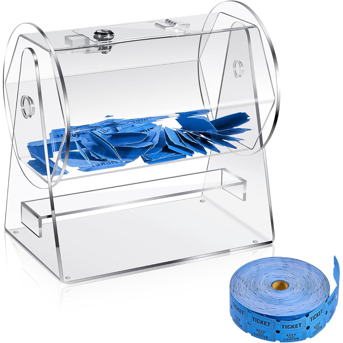Kigley Acrylic Raffle Drum for Tickets Raffle Box Clear Raffle Ticket Spinner Raffle Wheel Lottery Cage Machine with 2000 Tickets for Balls/Chips/Tickets/Bingo Games 10.2 x 6.3 x 10.2 Inches