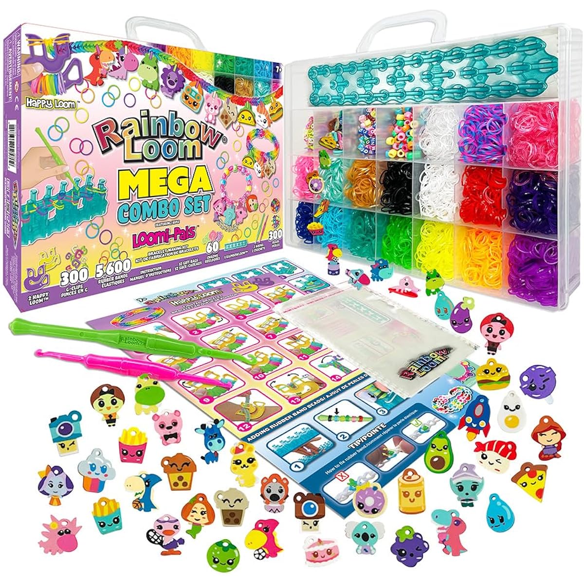 Rainbow Loom Bandai Loomi-Pal Mega Combo Jewelry Maker Craft | DIY Bracelet Maker | Rubber Loom Bands Packet | Loom Bands Kit for Boys and Girls | Loom Bands Accessories with Charms and Beads