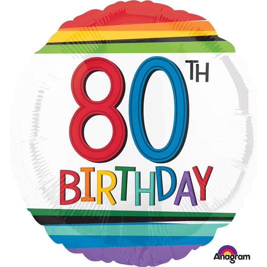 Amscan International 3443901 Birthday 80 Foil Balloon, Rainbow