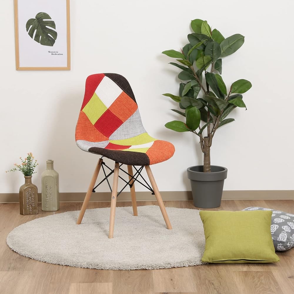 Fuji Boeki Eames Chair Width 51 x Depth 46 x Height 82cm Red Dining Chair Shell Shaped Patchwork 70584 Small