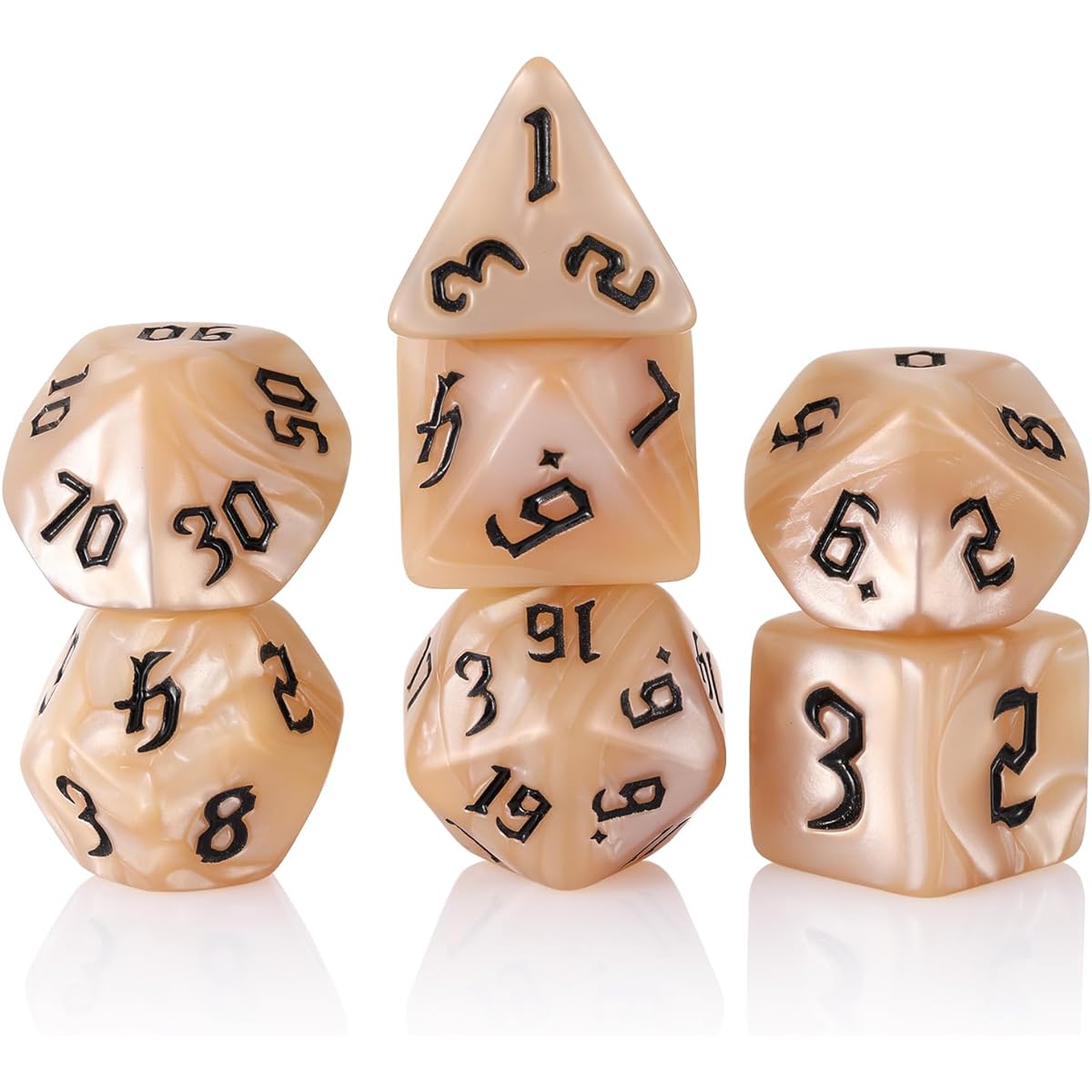 Polyhedral DND Dice 7pcs D&D Dice Set with Beige Pearl Grain for Role Playing Dice Games DND RPG MTG Table Games (Beige Pearl)