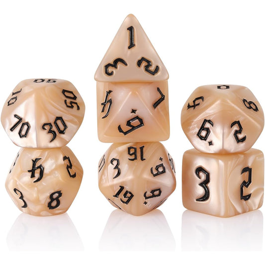 Polyhedral DND Dice 7pcs D&D Dice Set with Beige Pearl Grain for Role Playing Dice Games DND RPG MTG Table Games (Beige Pearl)