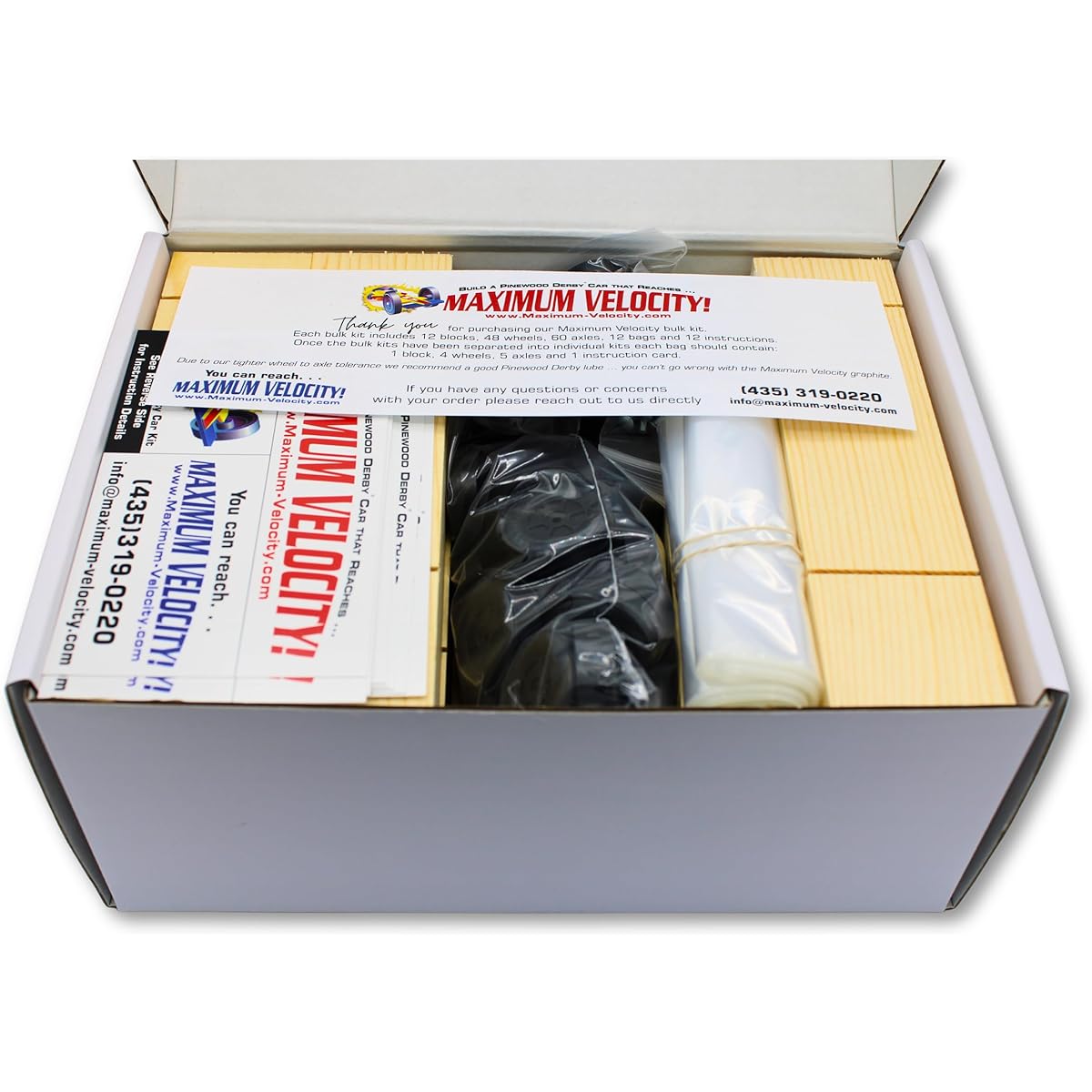 Maximum Velocity Derby Car Kit Bulk Pack (12) Pine Block Kit with Wheels & Axles Pine Wood Car Kit