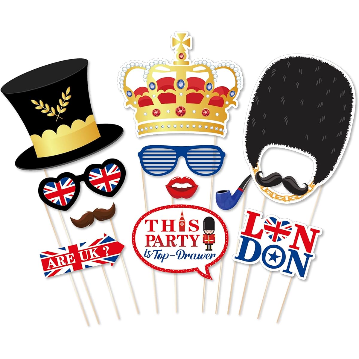CC HOME 25 Pieces British Pattern Photo Booth Props British National Day Pattern Party Decorations Party Favors British Party Essentials