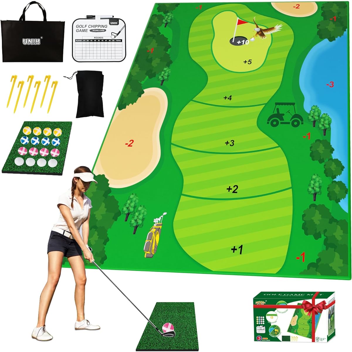 Velcro Chipping Golf Game Mat Golf Practice Mat Indoor Outdoor Games for Adults and Family Stick Chip Game Golf Set for Kids Outdoor Play Equipment Backyard Games Outdoor Toys Gifts for Kids