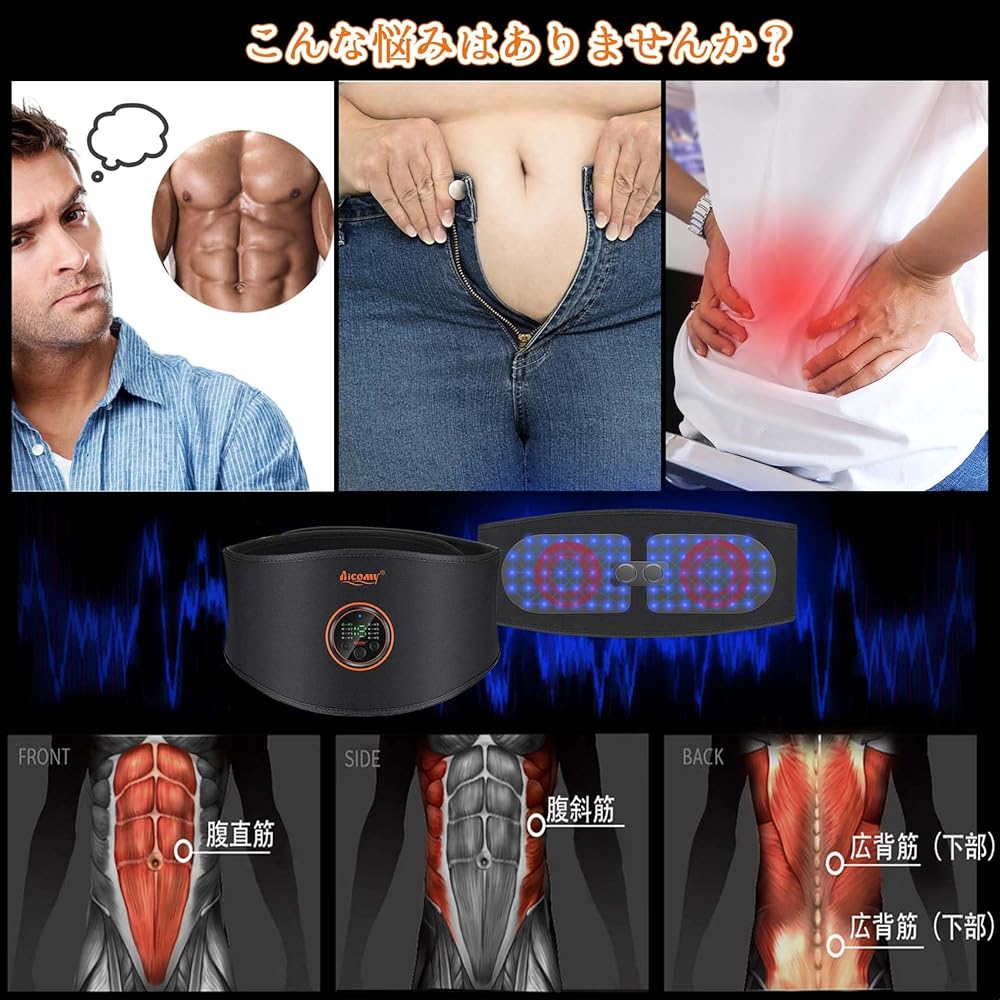 Aicomy Genuine Product EMS Abdominal Belt [No Gel Sheet Required, Ultra Thin Highly Conductive Material, High Frequency Welding, Patented/Utility Model Registration] Muscle Training Equipment, EMS Training, Unisex, Uses Washable Urethane Fabric, Comforta