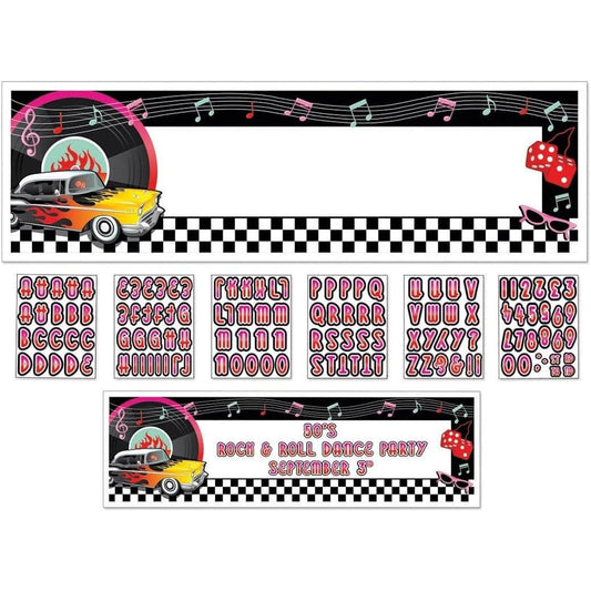 Amscan Fun 50's Personalize It! Giant Party Sign Banner 121 Pieces, 65" x 20", Black
