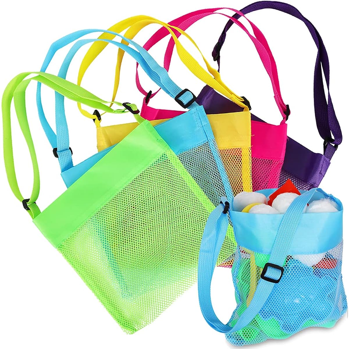 TEDREN Mesh Beach Bag Beach Toys Shell Bag Kids Beach Bag Storage Shell Fruit Vegetable Market Grocery Picnic Tote Bag (Colorful)