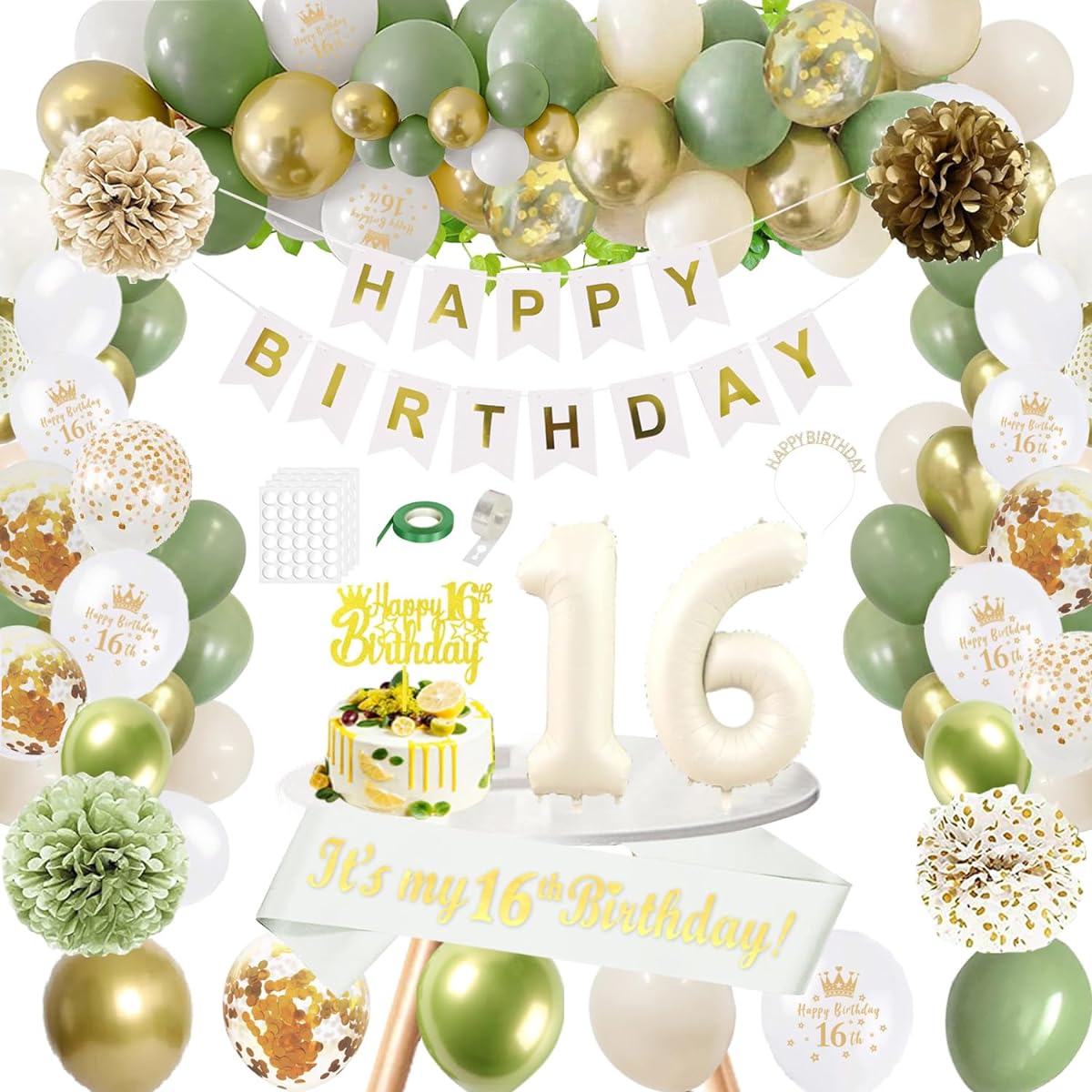 GYESXYW 16th Sage Green Party Decorations