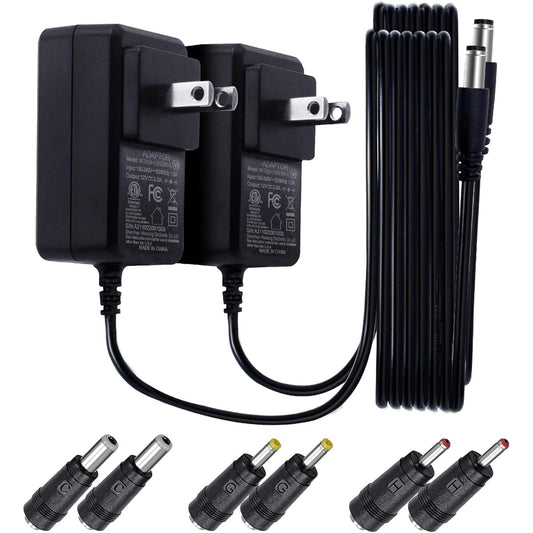 2 Pack 12V 2A 24W Power Adapter AC DC Switching Adapter (Input 100-240V Output 12V 2Amp 2000mA) Wall Mount Transformer Charger Plug with 3 Replaceable Adapter Jacks ETL Certified