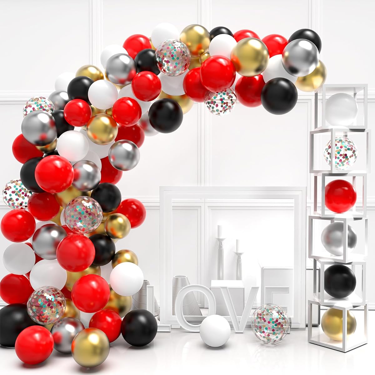 Red Black Gold Balloon Garland Kit 100pcs Red Black White Gold Silver Confetti Balloon Arch Casino Poker Birthday Wedding Graduation New Year Party Decoration Supplies