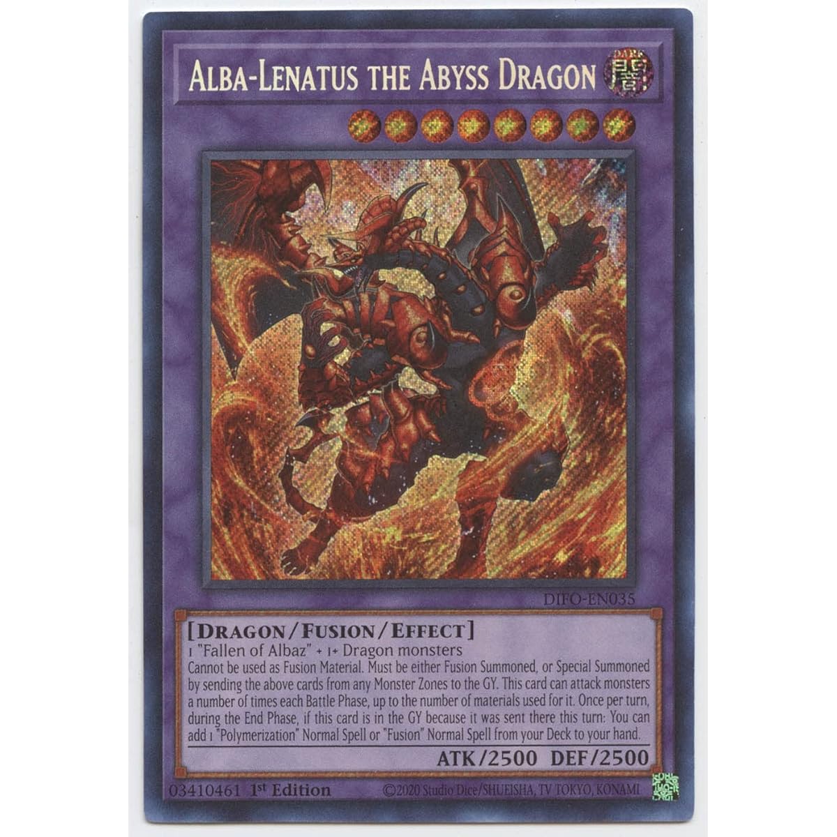 Alba-Lenatus The Abyss Dragon DIFO-EN035 Secret Rare First Edition