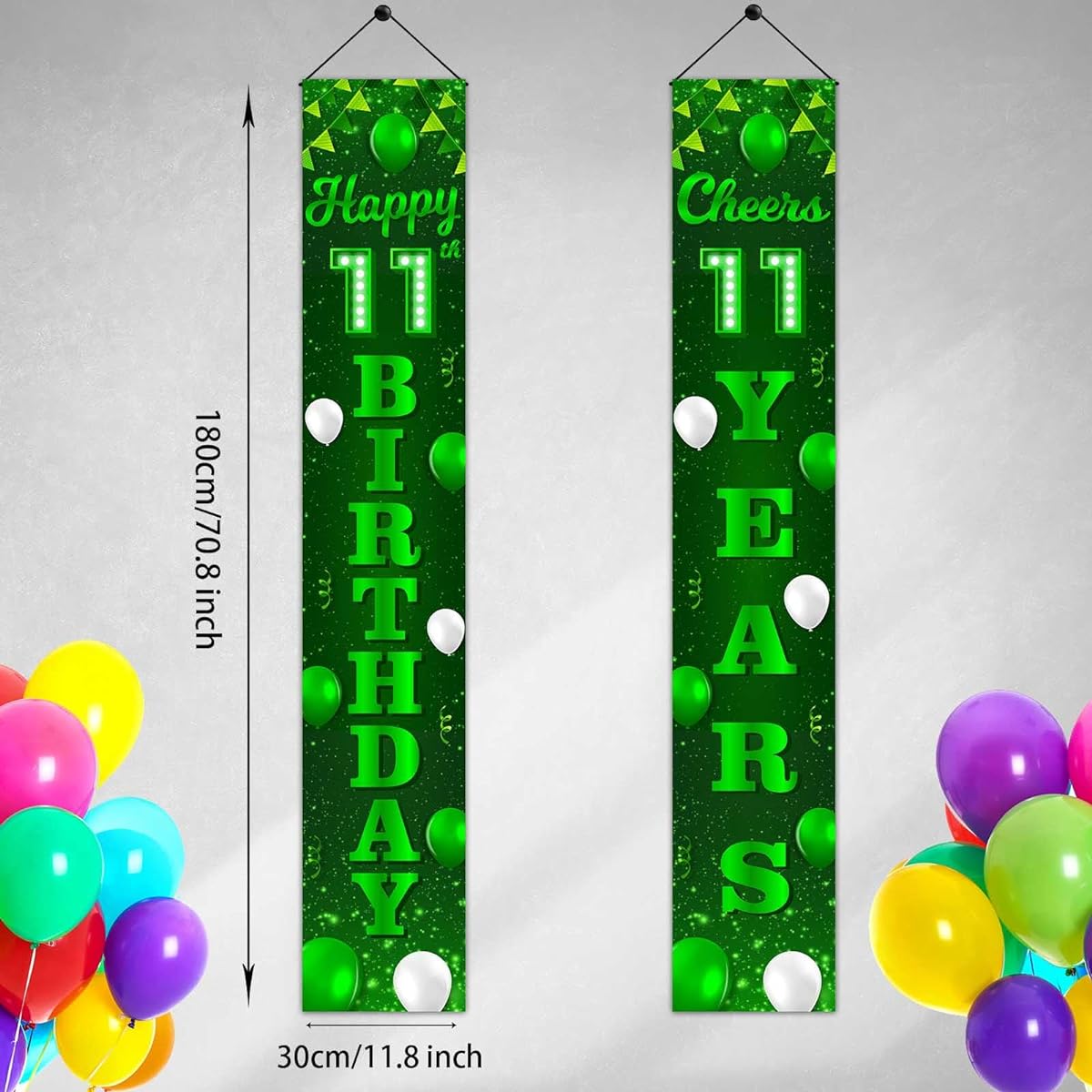 Happy 11th Birthday Green and Black Banner Backdrop 11 Years Old Confetti Balloons Theme Decor for Girls 11th Birthday Party Decorations Birthday Supplies Backdrop Gifts Sparkly