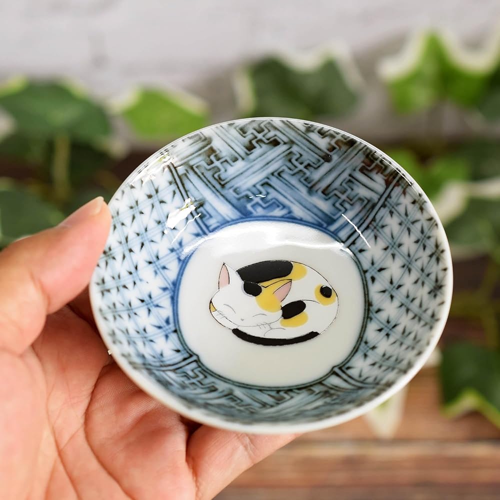 Small bowl, stylish tableware, Kutani ware, small bowl, set of 5, sleeping cat pottery, Japanese tableware, serving plate, made in Japan