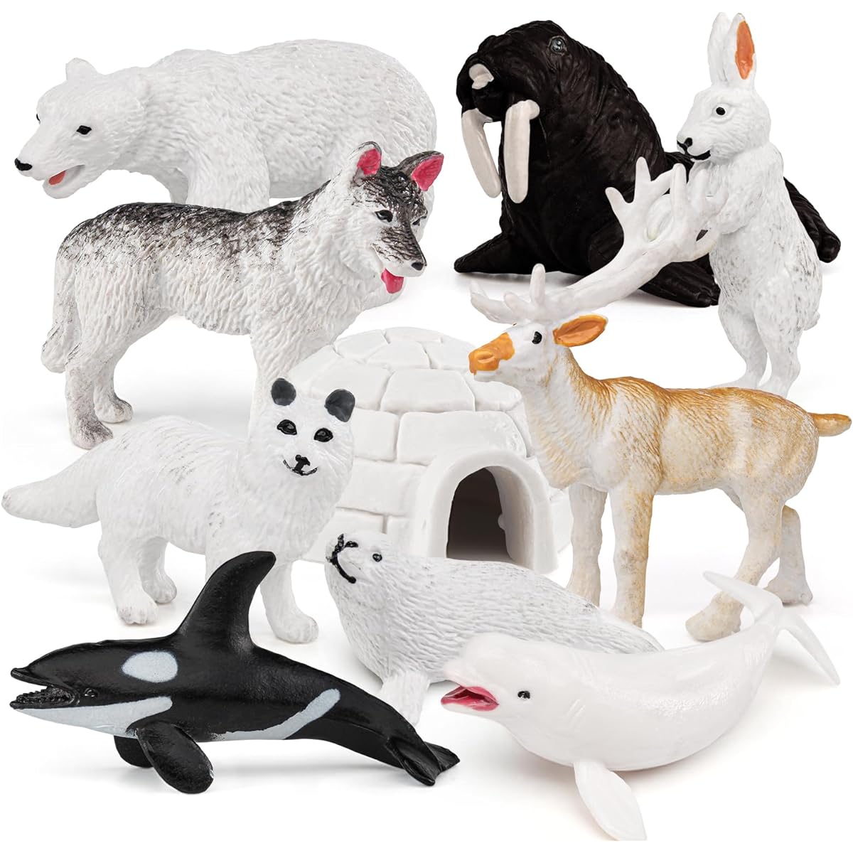 BRETOYIN 10pcs Mini Arctic Animals Toy Set Polar Animal Figurines Arctic Tundra Deer Toy Animals Small Polar Bear Arctic Fox Kids Diorama Birthday Gift