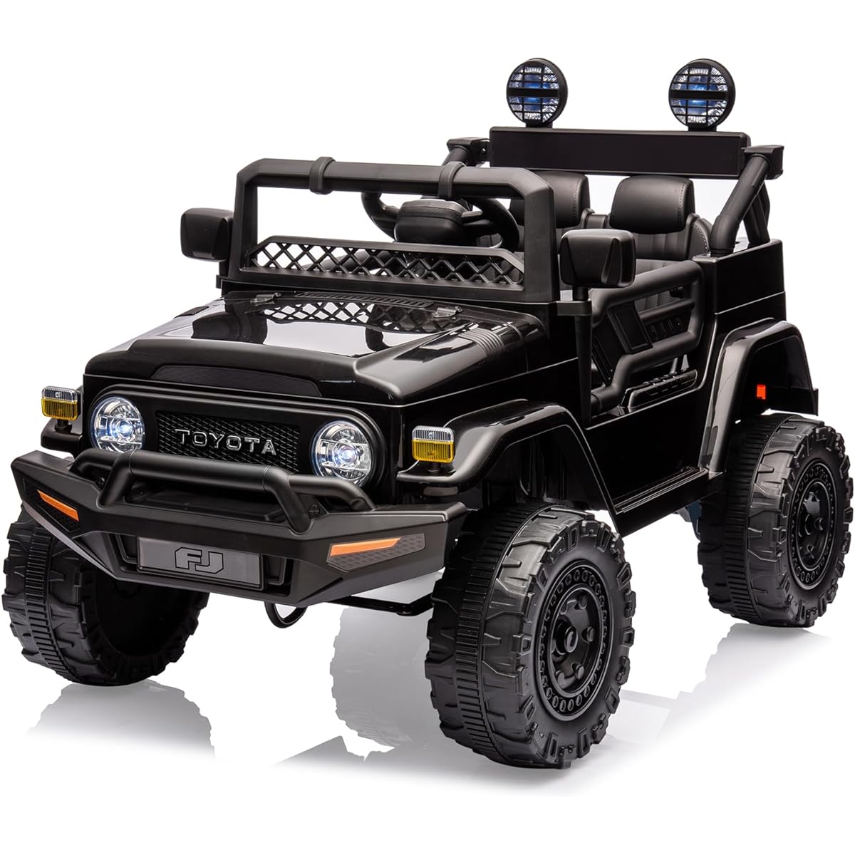 12V Ride-on Car for Kids Toyota Licensed Ride on Truck Battery Powered Electric Kids Car with Remote Control Music LED Light Suspension System Double Door Safety Belt Ride-on Toy Black