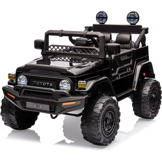 12V Ride-on Car for Kids Toyota Licensed Ride on Truck Battery Powered Electric Kids Car with Remote Control Music LED Light Suspension System Double Door Safety Belt Ride-on Toy Black