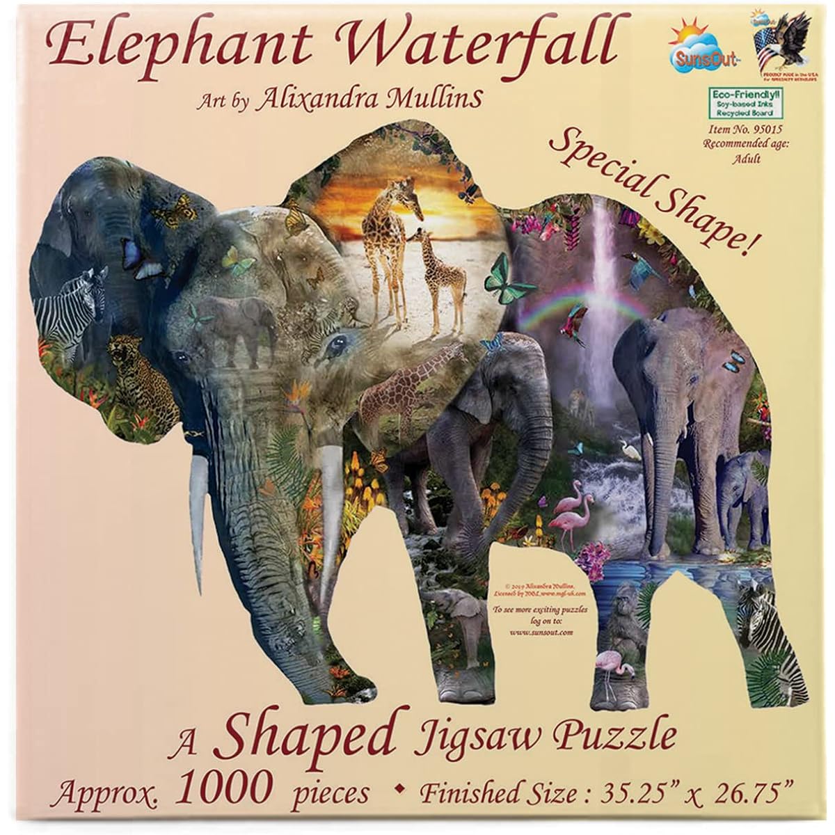 SUNSOUT INC Elephant Waterfall 1000 piece special shaped jigsaw puzzle