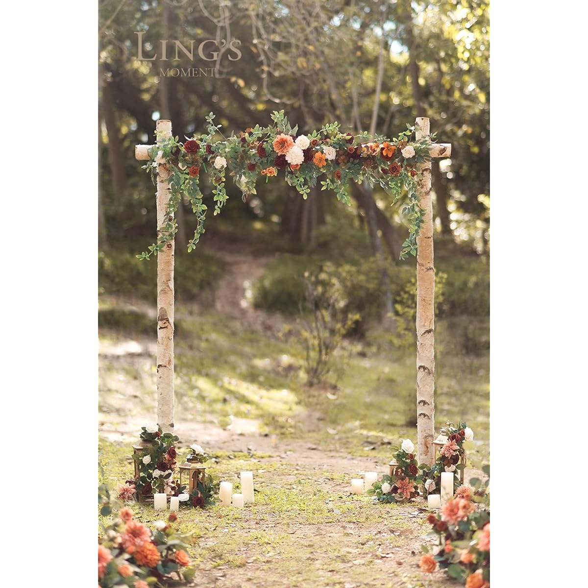 Ling's Moment 6.5ft Backdrop Floral Garland with Vines Fall Wedding Arch Ceremony Reception Backdrop Flower Arrangement Leaf Decor Faux Rose Arbor Outdoor Burnt Orange Terracotta