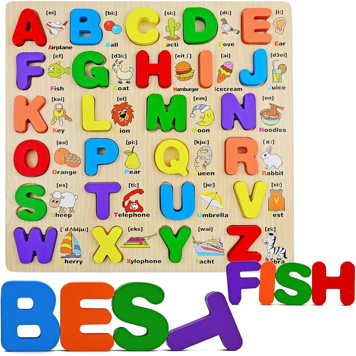 Wooden Alphabet ABC Puzzle for Ages 3-5, Early Education, Uppercase Letters, Large Letter Puzzle, Preschool, Kindergarten, Toddlers