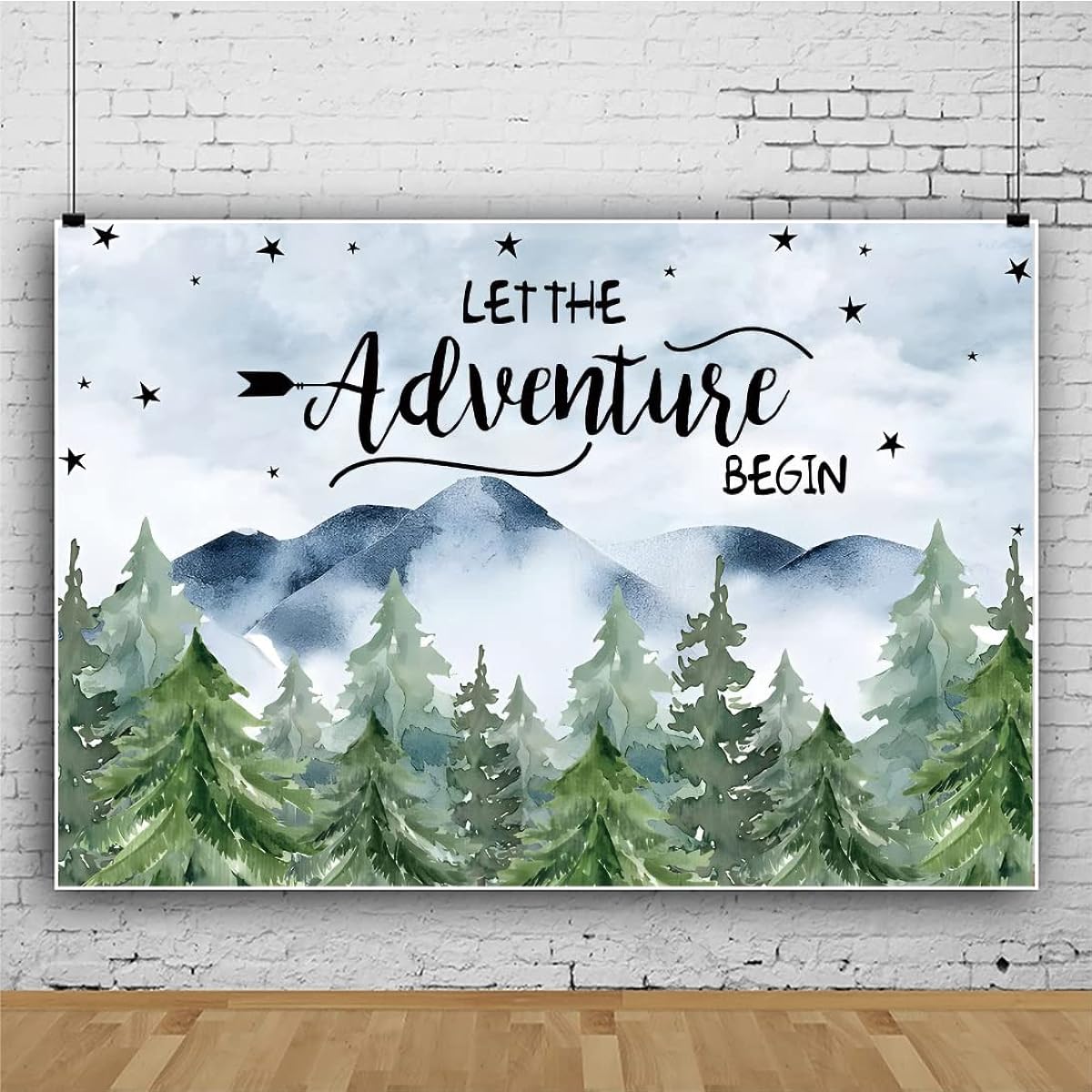 Baocicco 7x5ft Adventure Awaits Baby Shower Backdrop Let the Adventure Begin Pine Trees Mountains Stars Background Wilderness Forest Adventure Camper Birthday Party Banner Supplies