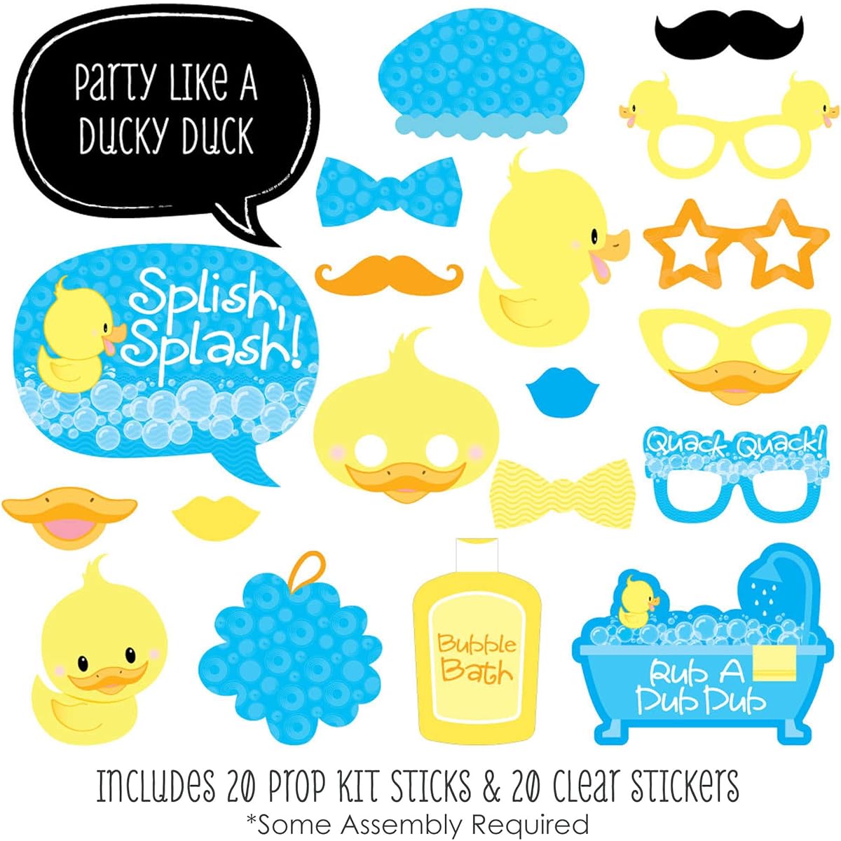 Big Dot of Happiness Ducky Duck - Baby Shower or Birthday Party Photo Booth Props Kit - 20 Pieces