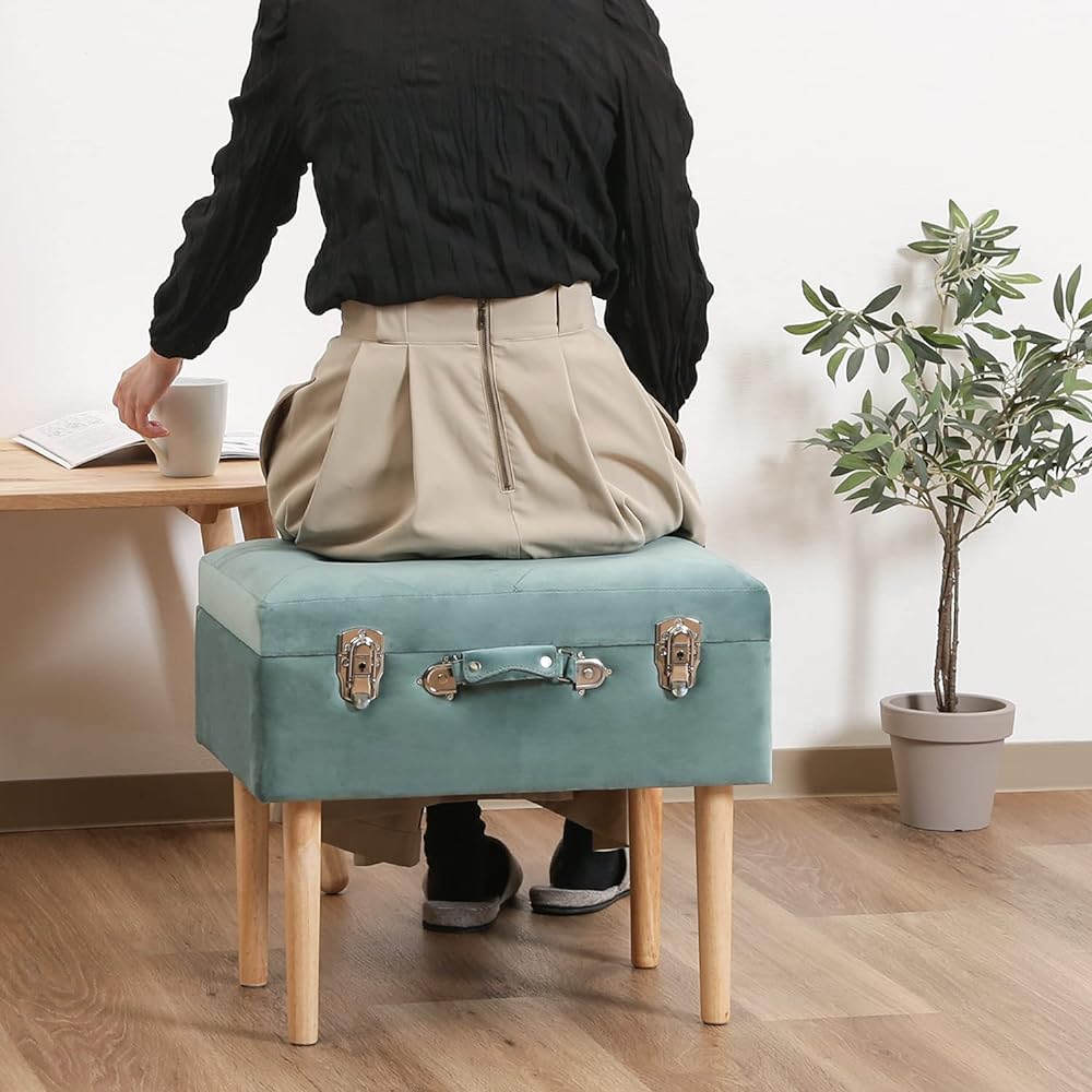 Fuji Boeki Stool Trunk Type Width 50 x Depth 35 x Height 45cm mint Velor Style Floor Scratch Prevention Easy Assembly 27661