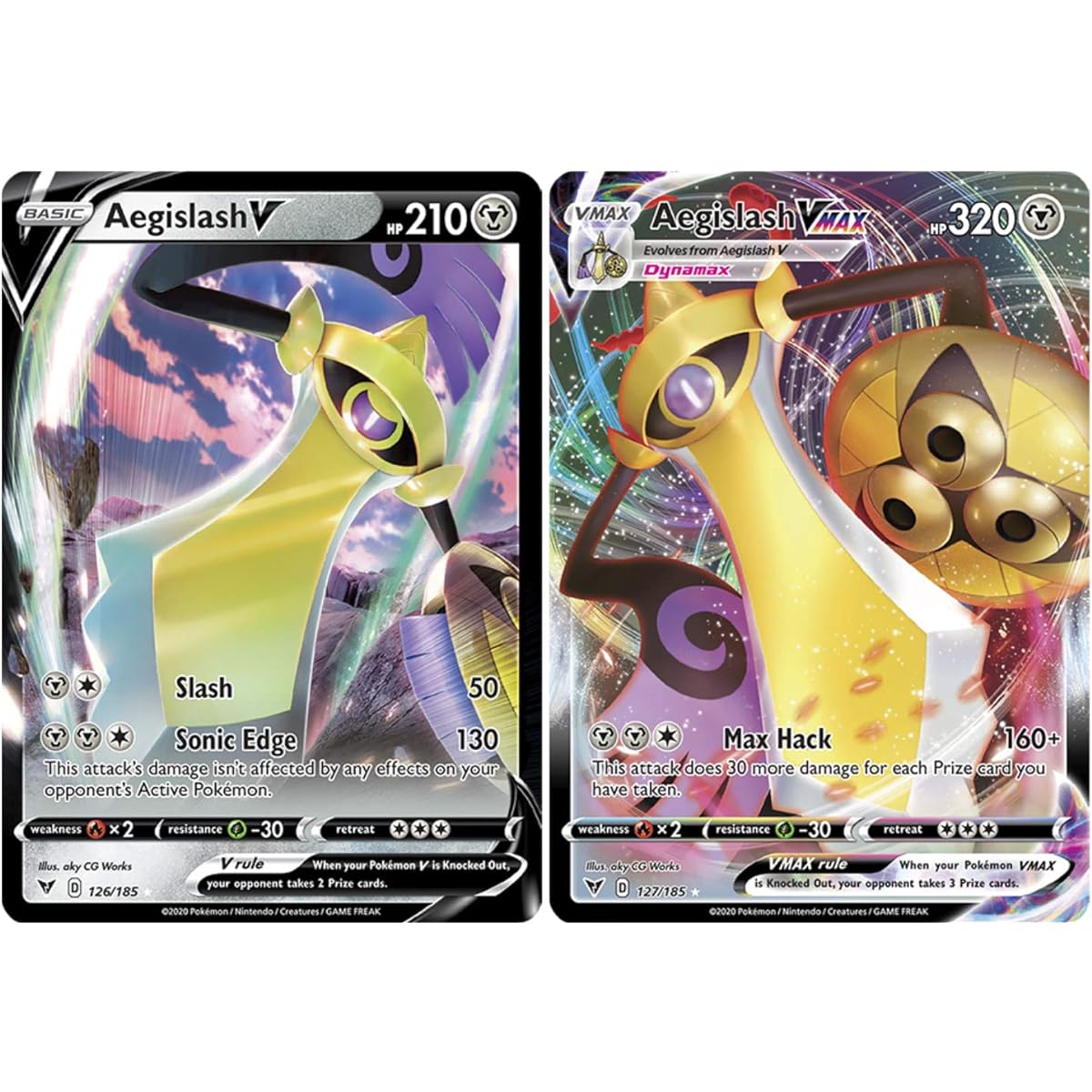 Pokemon VMAX Card Set - Aegislash VMAX 127/185 & Aegislash V 126/185 - Vivid Voltage - Super Rare Card Lot